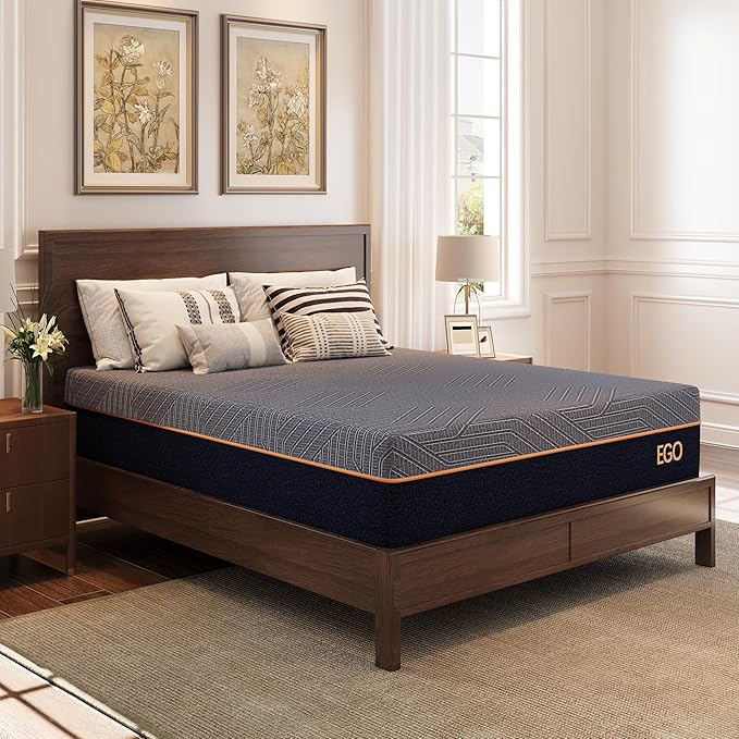 MLILY EGOHOME 12 Inch Twin XL Mattress, Copper Gel Cooling Memory Foam Mattress for Back Pain Relief,Therapeutic Mattress Bed in a Box, Made in USA, CertiPUR-US Certified, 38x80x12 Black