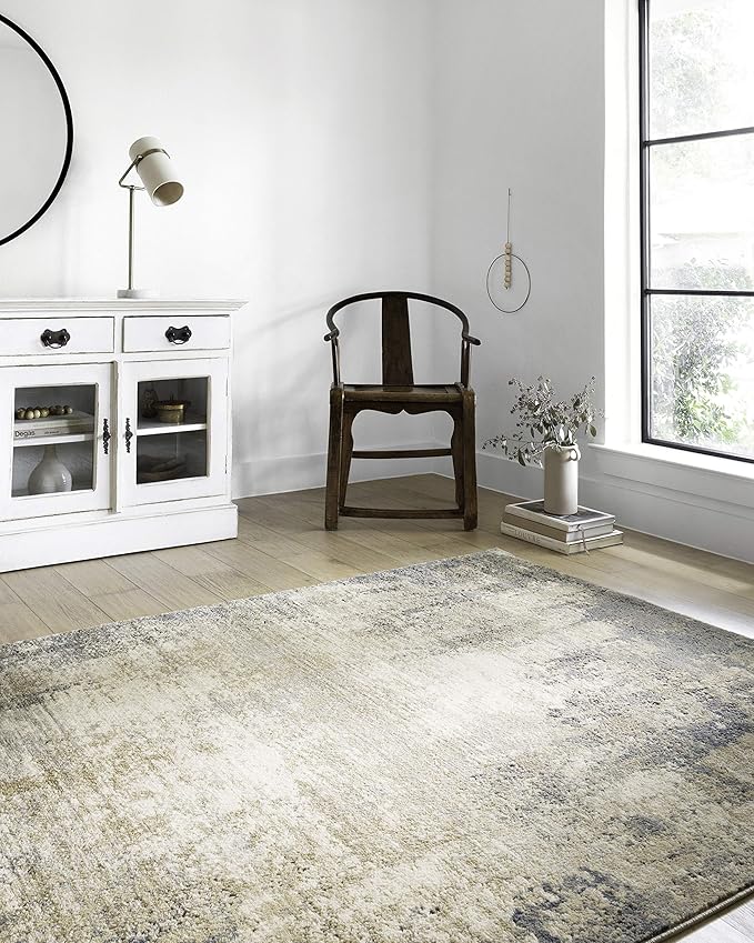 Loloi Teagan Collection TEA-08 Ivory/Mist 2'-8" x 7'-6" Runner Rug, Large, Soft Neutral Rug, High-Traffic for Living Room, Bedroom, Home Office, Dining Area