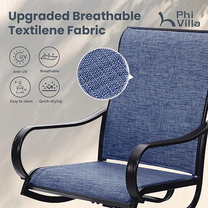 PHI VILLA Patio Swivel Dining Chairs Set of 6, All Weather Outdoor Chair with Textilene Mesh Fabric & Black Metal Frame for Outdoor Lawn Garden Poolside (Blue)