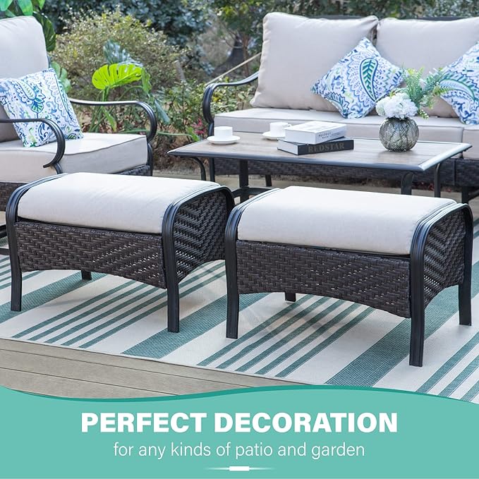 MFSTUDIO Outdoor Patio Furniture Set, 3-Seat Metal Patio Conversation Sofa, Outdoor Rattan Wicker Conversation Sofa Set with Cushion for Garden Porch Poolside,450 LBS