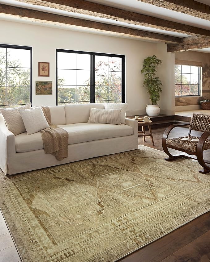 Loloi Magnolia Home by Joanna Gaines Sinclair Collection SIN-02 Khaki/Tobacco 2'-3" x 11'-6", .25" Pile Height, Machine Washable, Runner Rug