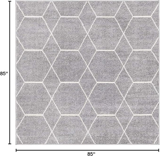Unique Loom Trellis Frieze Collection Area Rug - Geometric (7' Square, Light Gray/ Ivory)