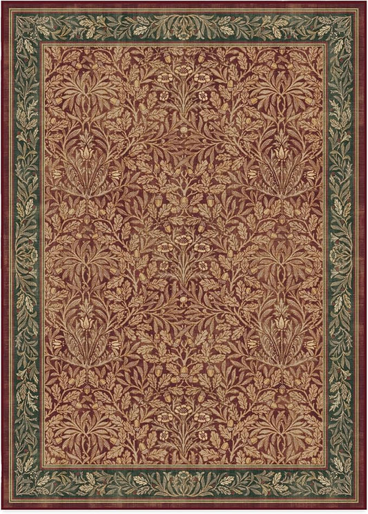 RUGGABLE x Morris & Co Machine Washable Christmas Area Rug – Acorn Amber Red 10x14, Stain-Resistant, Non-Slip – Large Rugs for Living Room, Bedroom, Hallway, Entryway & Office–with Cushioned Pad