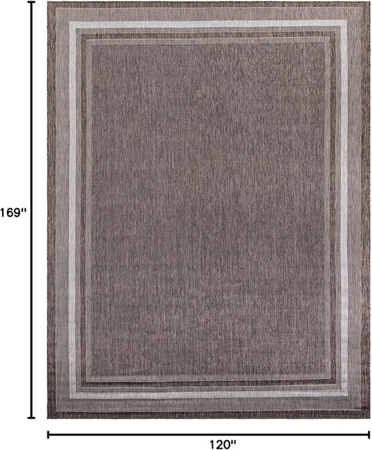 Unique Loom Outdoor Border Collection Area Rug - Soft Border (10' x 14' 1" Rectangle Brown/Ivory)