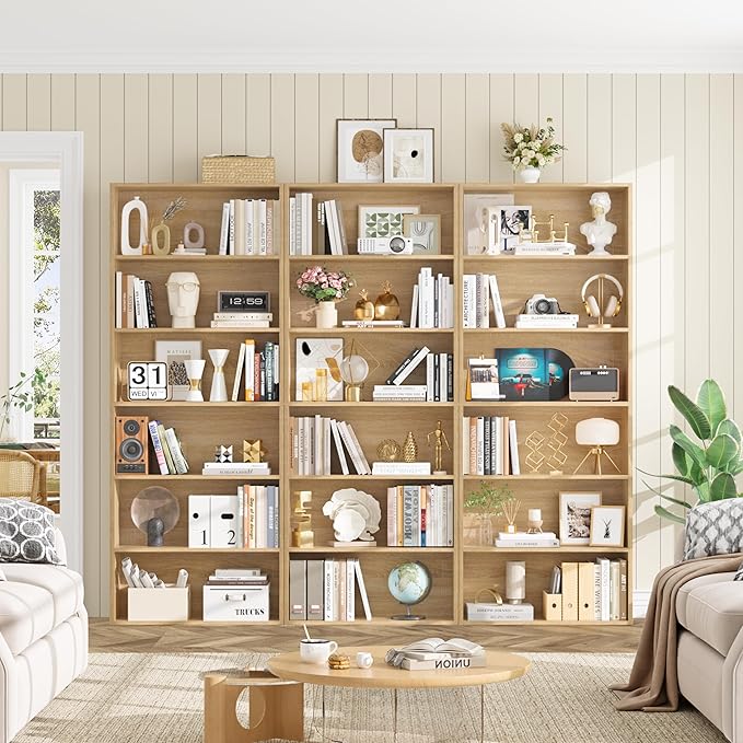FOTOSOK 6-Tier Open Bookcase and Bookshelf, Freestanding Display Storage Shelves Tall Bookshelf Bookcase for Bedroom, Living Room and Office, Light Oak