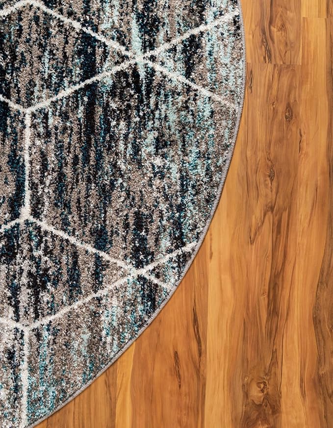 Unique Loom Trellis Frieze Collection Area Rug - Geometric (4' Round, Blue Multi/ Ivory)