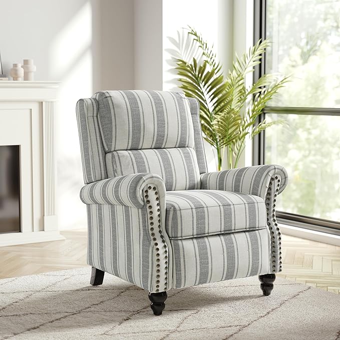 Recliner Chair, Modern Pushback Armchair with Adjustable Backrest & Footrest for Bedroom, Living Room-Grey Stripe,1 SEAT