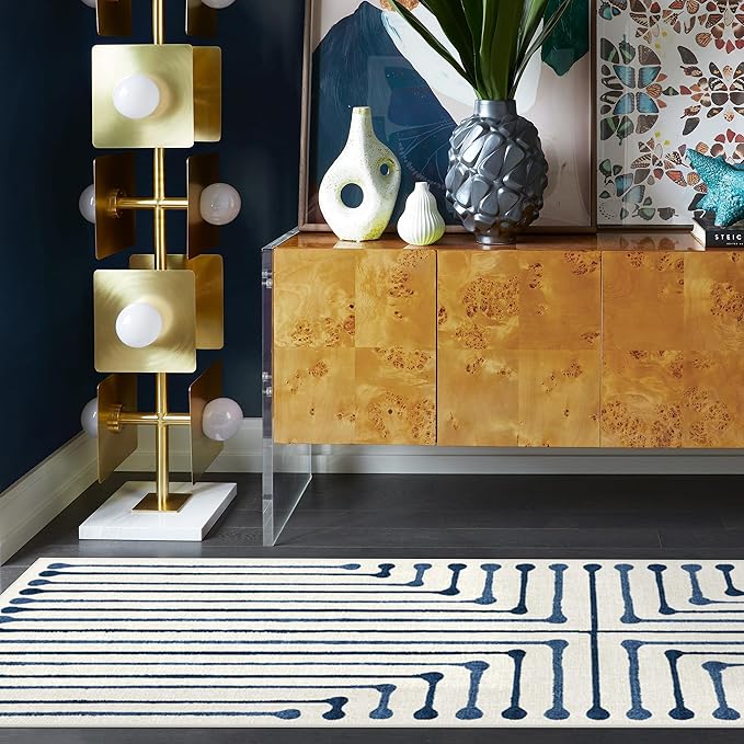 RUGGABLE x Jonathan Adler Machine Washable Modern Area Rug – Inkdrop Slate Blue 3x5, Stain-Resistant, Non-Slip – Small Rugs for Living Room, Bedroom, Hallway, Entryway & Office–with Cushioned Pad