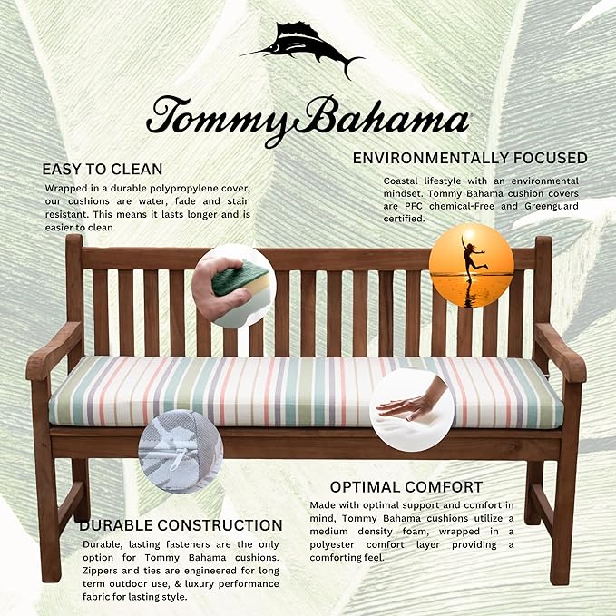 Tommy Bahama Bench Cushion, 48" X 19" X 2.5", Bandeau Pastel