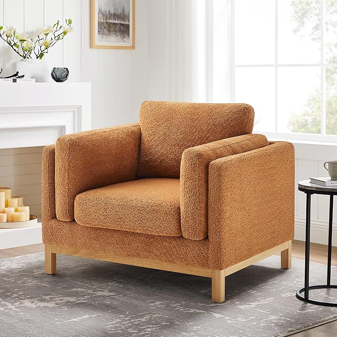 VANOMi 41.34" Oversized Accent Chair, Upholstered Armchair with Solid Wood Legs Living Room Chairs with Wide Armrest Pads, Reading Chair for Bedrooms, Apartments, Living Rooms, Offices(Curry)