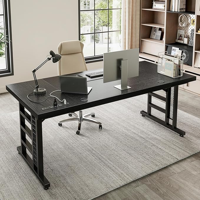 Coleshome 71 Inch Executive Desk with USB Ports, Computer Office Desk, Large Mordern Writing Table, Workstation Business Furniture for Home Office, Black