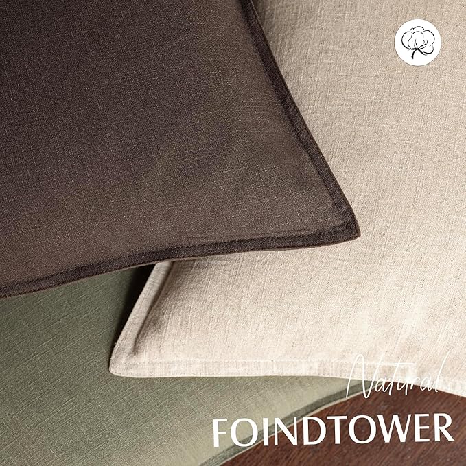 Foindtower Pack of 2, Decorative Linen Soild Throw Pillow Covers Soft Accent Cushion Case Boho Farmhouse Neutral Pillowcase for Couch Sofa Bedroom Living Room Home Decor 24 x 24 Inch Reddish Brown