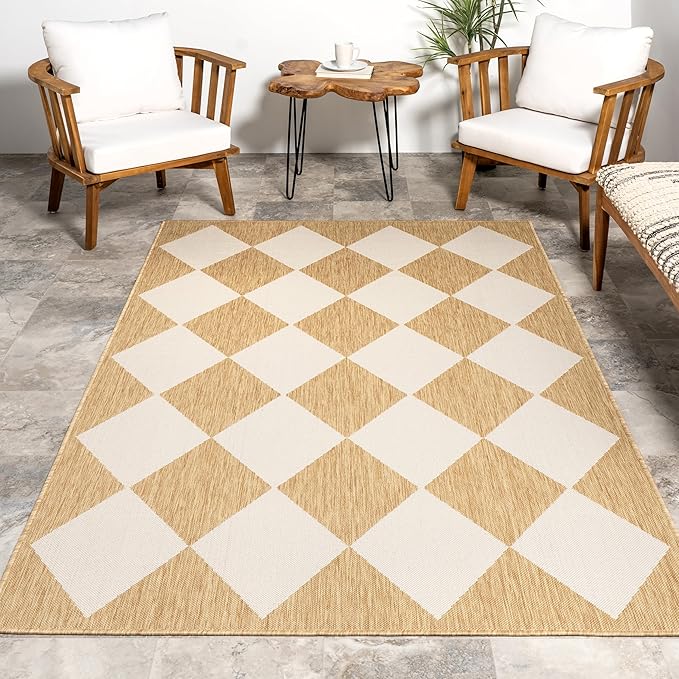 nuLOOM 10' x 14' Outdoor Performance Area Rug, Stain Resistant, Weather Resistant, High Traffic, Patio, Balcony, Outside, Sabina Tan