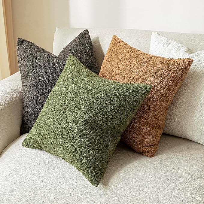 Foindtower Pack of 2 Textured Boucle Throw Pillow Covers Accent Solid Decorative Lumbar Pillow Cases Cozy Couch Cushion Case for Sofa Living Room Home Decor, 12 x 20 Inch,Dark Brown