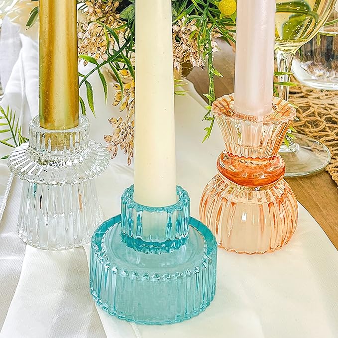 Kate Aspen Vintage Ribbed Glass Black Candlestick Holders, Pillar Candle, Tealight & Votive Candle Holders (Set of 6, 3 Assorted Sizes), Dining Table Decor, Shelf Decor, Centerpiece