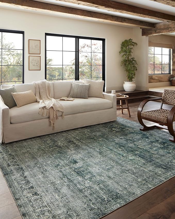 Loloi Magnolia Home by Joanna Gaines Banks Collection BAN-03 Blue/Lagoon 2'-6" x 12'-0", .13" Pile Height, Machine Washable, Runner Rug