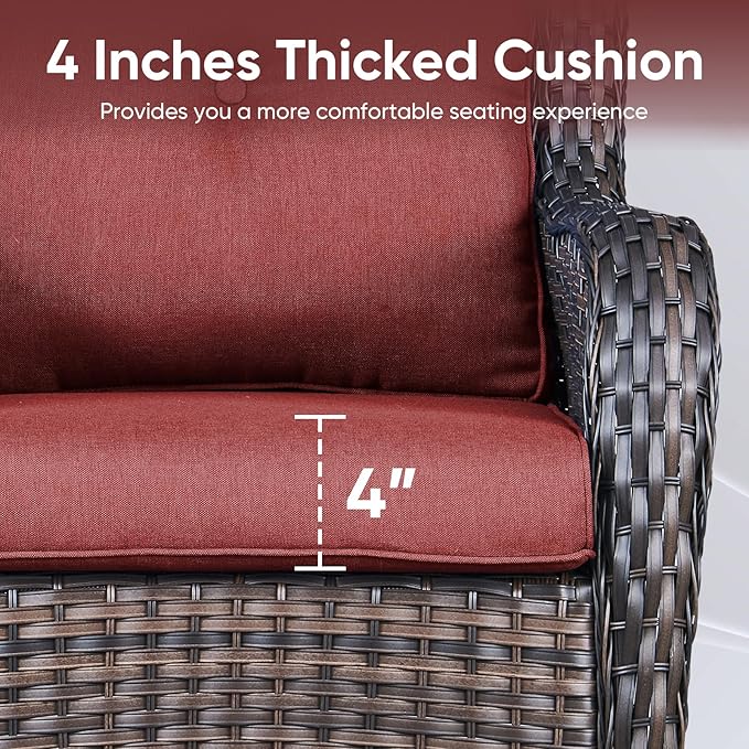 Patio Chair Cushions 6 Packs - Outside High Back Thick Water-Resistant Cushion 22x24 with Zipper Cover for Outdoor Glider Rocking Chairs Loveseat 3-Seater Couch Sofa – Red/Buckle