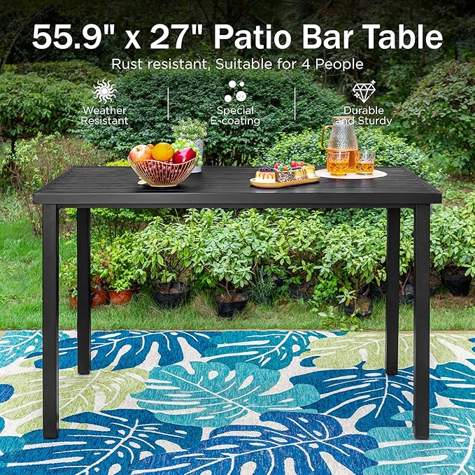 PHI VILLA 5 PCS Outdoor Bar Set, Counter Height Swivel Chair with Rectangle Metal Table, Textilene Fabric and Quick-Drying Waterproof,High Patio Set for Garden, Yard, Poolside