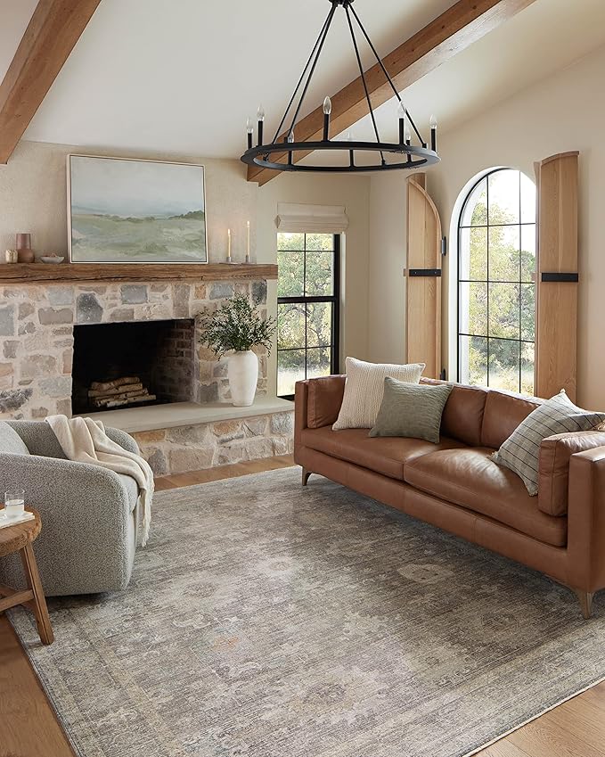 Loloi Magnolia Home by Joanna Gaines Millie Collection MIE-05 Stone/Natural 9'-6" x 13'-1", .25" Pile Height, Area Rug