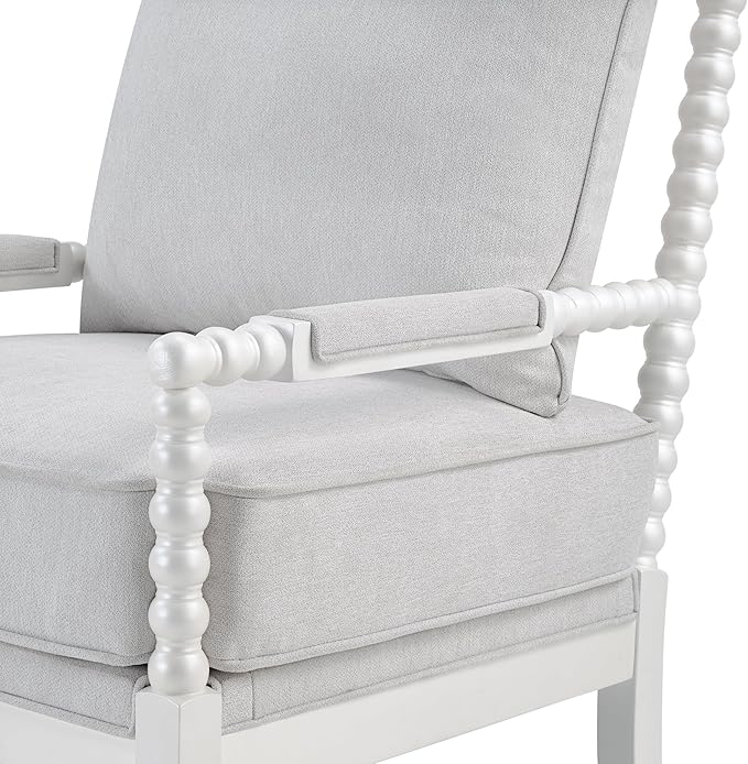 Morden Fort Linen Fabric Spindle Accent Chair with Wood Frame, French Style Accent Chairs with Padded Spring Seat and Armrest Pads, Brushed Base for Living Room Bedroom Farmhouse Office Balcony