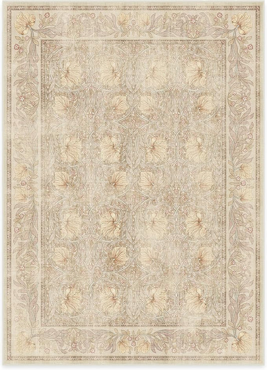 RUGGABLE x Morris & Co Washable Area Rug– Pimpernel Vintage Stone 5x7, Stain-Resistant, Non-Slip – Medium Machine Washable Rugs for Living Room, Bedroom, Hallway, Entryway & Office–with Cushioned Pad
