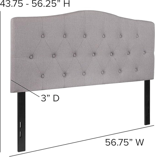 BizChair Arched Button Tufted Full Size Headboard in Light Gray Fabric