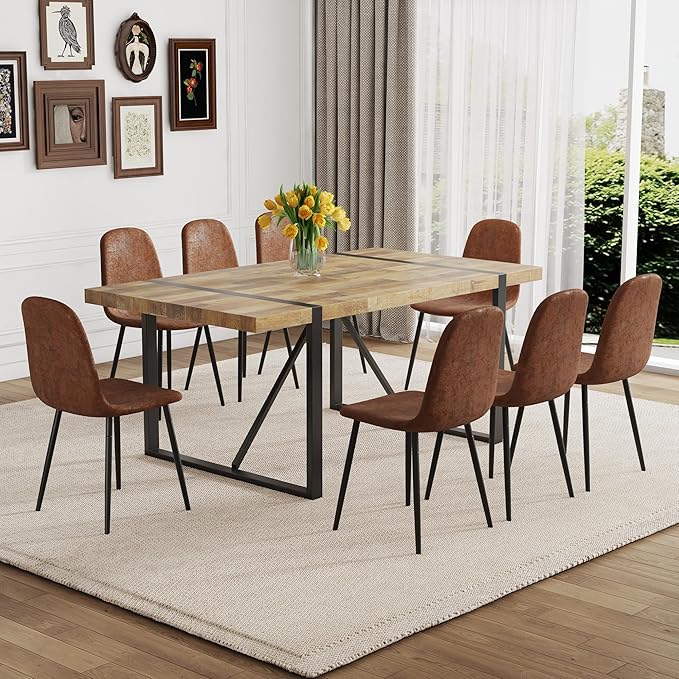 9 Piece Dining Table Set,Dining Room Table Set for 8,71'' Kitchen Table and PU Leather Chairs Set of 8,8 Chair Dining Table Set for Kitchen Dining Room