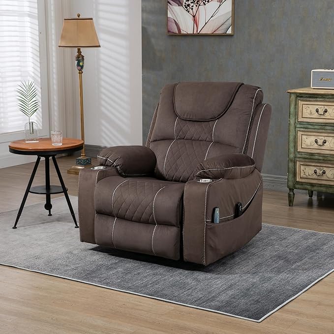Power Lift Recliner Chair for Elderly with Massage and Heating, Ergonomic Electric Recliner Chair Single Sofa for Adults with Remote Control USB Port, Cup Holders, Side Pockets