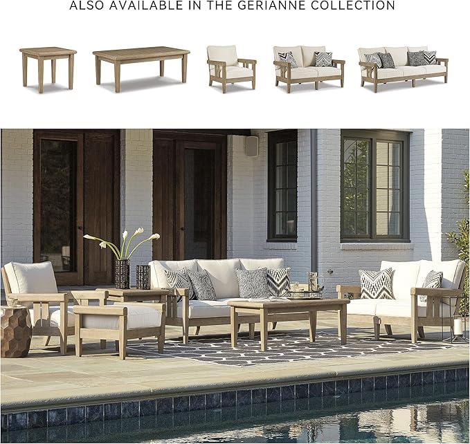 Signature Design by Ashley Gerianne Outdoor Square End Table with Slatting Styling and 5-Step Finishing Process, Eucalyptus Wood Frame, 22" High, Grayish Brown