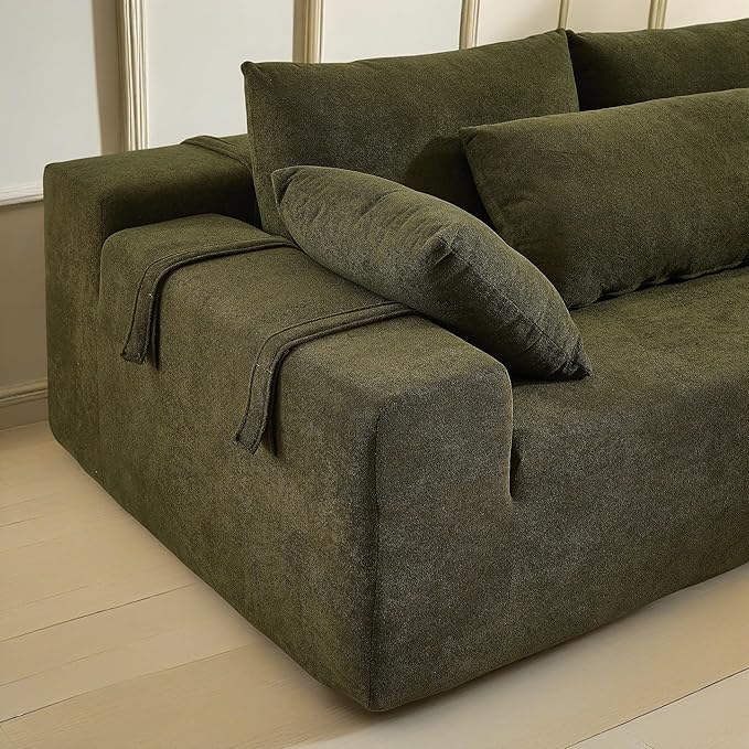 108" Modular Sectional Couch Sofa with L-Shape Chaise, Modern Cloud Comfy Sofa with Deep Seat, Upholstered Couches for Living Room Bedroom, No Assembly Required (Green Right Facing Chaise)