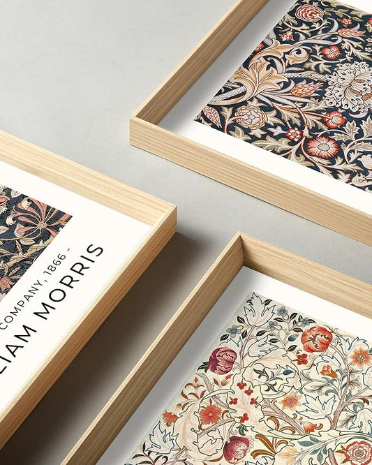 Framed William Morris Canvas Wall Art,Floral Pattern Vintage Poster Wall Decor,16x12IN High Framed Wood Design Prints,Minimalist Classic Decor Aesthetic for Living Room,Bedroom,Bathroom Set of 3