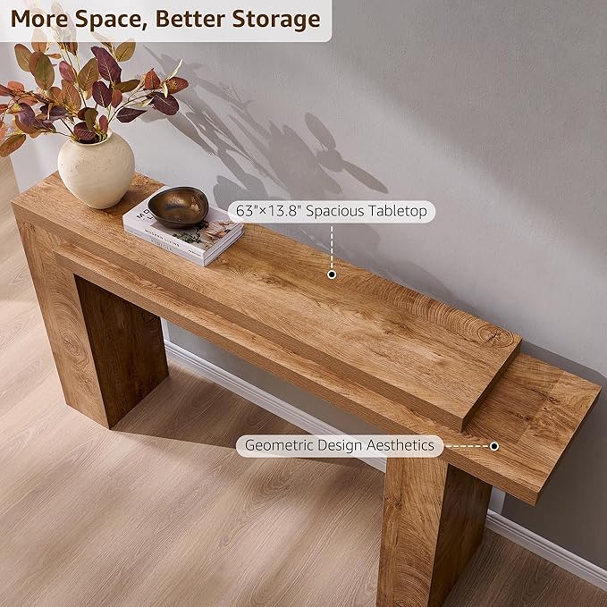 OKD 63 Inch Modern Entryway Console Table, Solid Geometry Accent Sofa Table Behind The Couch, Narrow Console Table for Entryway, Hallway, Living Room, Foyer, Light Tree Knot