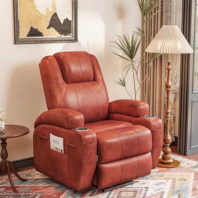 Flamaker Power Lift Recliner Chair Electric Lift Recliner for Elderly Power Lift Recliner Chair with Cup Holders Side Pockets for Living Room (Leather, Gray)