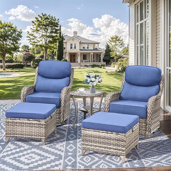 HUMMUH Wicker Patio Furniture Set 6 Inch Thick Cushion Outdoor Swivel Rocker Patio Chairs with Deep Seat Sofa 6PCS Outdoor Furniture Set for Porch Garden Deck