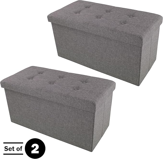 Lavish Home Ottoman Set of 2 - Ottoman Foot Rest, Linen Chest, or Storage Bench Set - 30in Ottomans for Living Room, Bedroom, Dorm Storage (Dark Gray)
