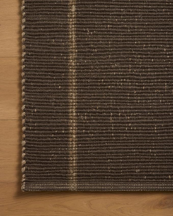 Loloi Leanne Ford Weatherstaff Collection WTS-01 Espresso/Natural 5'-0" x 7'-6" Area Rug Jute, Striped, Neutral, Living Room, Bedroom, Dining Room