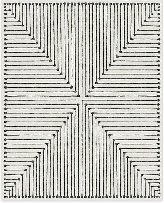 RUGGABLE x Jonathan Adler Machine Washable Modern Area Rug – Inkdrop Black & Ivory 8x10, Stain-Resistant, Non-Slip – Large Rugs for Living Room, Bedroom, Hallway, Entryway & Office–with Standard Pad
