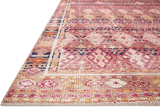 Loloi Layla Collection LAY-15 Magenta/Multi 2'-6" x 7'-6" .13" Thick Runner Rug, Soft, Durable, Vintage Inspired, Distressed, Low Pile, Non-Shedding, Easy Clean, Printed, Living Room Rug