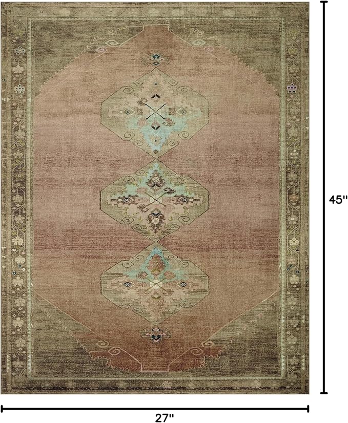 Loloi Magnolia Home by Joanna Gaines Sinclair Collection SIN-06 Clay/Tobacco 2'-3" x 3'-9", .25" Pile Height, Machine Washable, Accent Rug