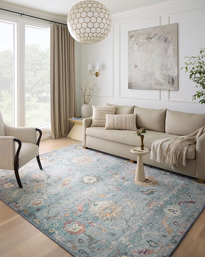 Loloi Margot Collection MAT-06 Denim/Multi 5'-0" x 7'-6" Area Rug feat. CloudPile, No-Shed Easy Clean Large Patterned Area Rug for Living Room, Bedroom, Dining Area