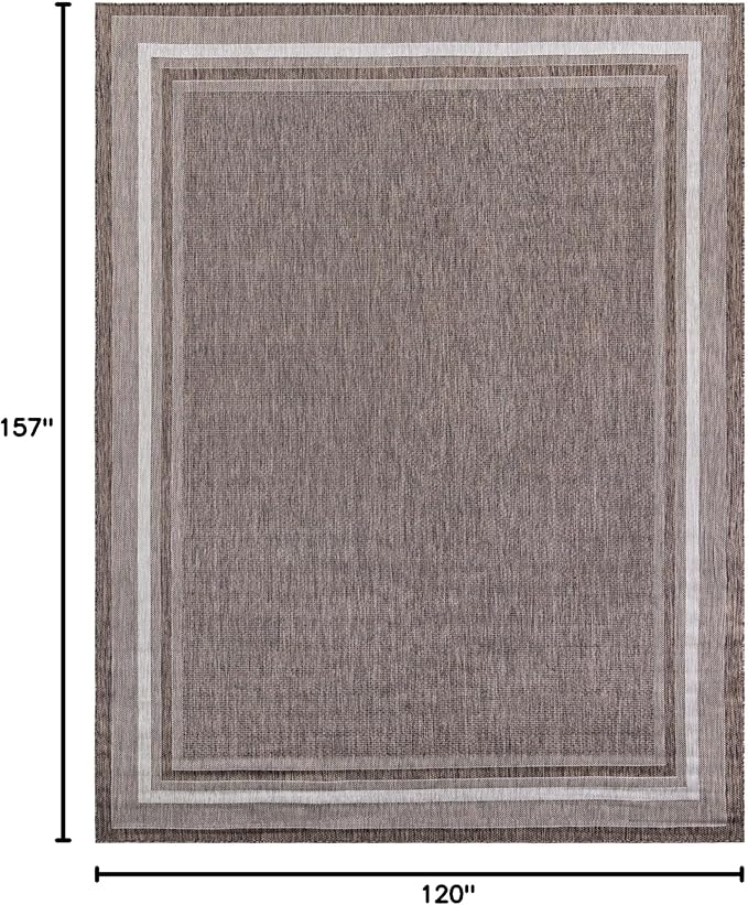 Unique Loom Outdoor Border Collection Area Rug - Soft Border (10' x 13' 1" Rectangle Brown/Ivory)