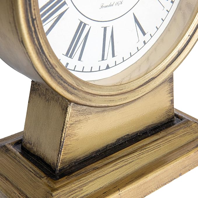 Creative Co-Op Vintage Metal Mantel Clock, Gold Finish