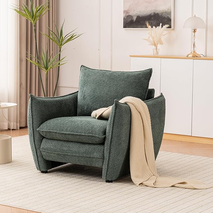 Oversized Accent Chair, Modern Single Sofa Cloud Chairs with Removable Pillow, Deep Seat Comfy Armchair for Living Room Bedroom Reading Nook - Upholstered Lounge Chair (Green)