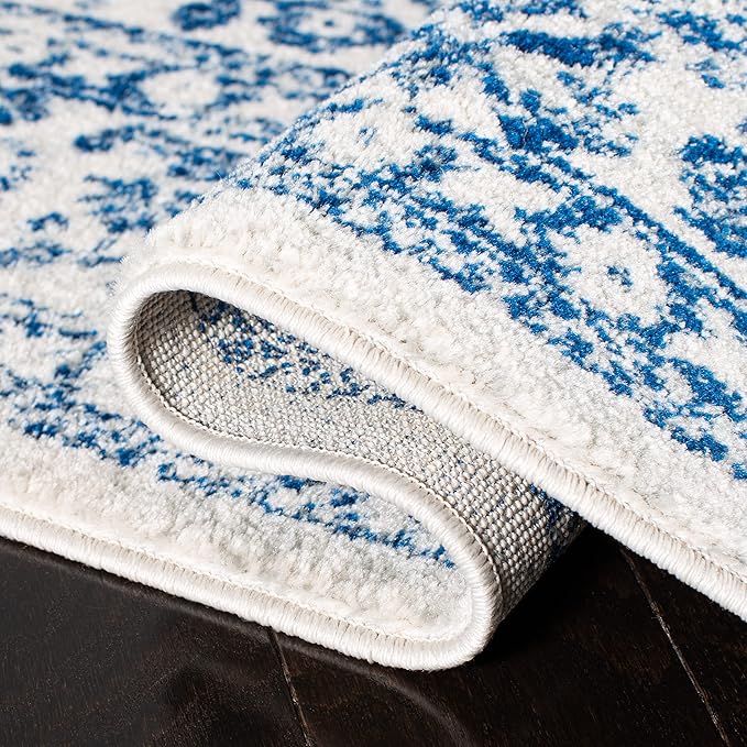SAFAVIEH Evoke Collection 3' x 5' Ivory / Navy EVK256N Oriental Distressed Non-Shedding Living Room Bedroom Accent Rug