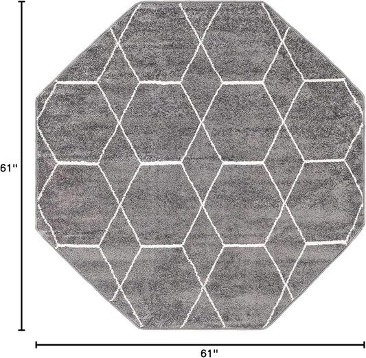 Unique Loom Trellis Frieze Collection Area Rug - Geometric (5' Octagon, Dark Gray/ Ivory)