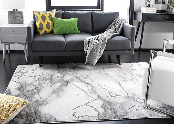 SAFAVIEH Craft Collection Area Rug - 6'7" Round, Grey & Silver, Modern Abstract Design, Non-Shedding & Easy Care, Ideal for High Traffic Areas in Living Room, Bedroom (CFT877G)