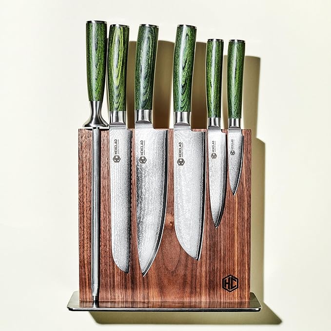 HexClad Magnetic Walnut Knife Block Holder with Strong Enhanced Magnets for Multipurpose Storage in the Home and Kitchen