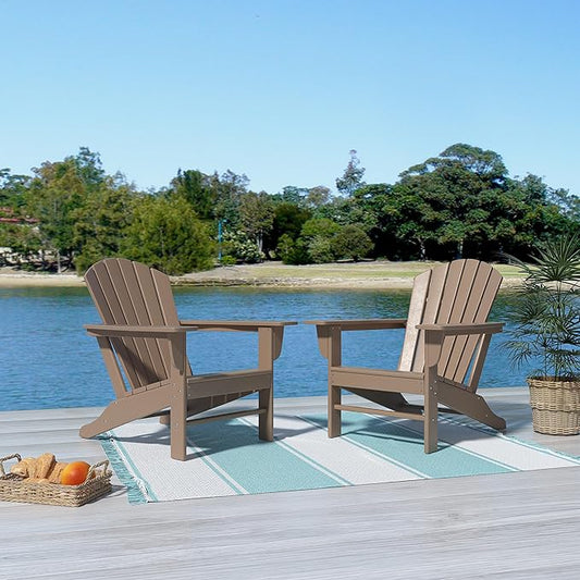 Costaelm Outdoor Adirondack Chair, HDPE Patio Chair, Weather Resistant Lawn Firepit Outside Chairs for Porch, Poolside, Garden, Backyard Deck, Weathered Wood