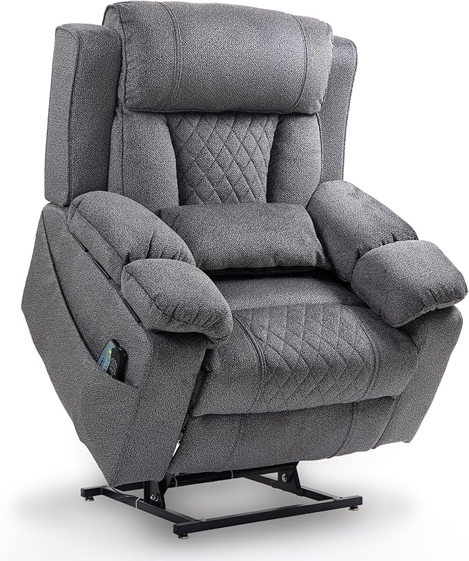 Big Man Power Lay Flat Lift Chair Oversized Recliner Dual Motor Heat Vibration for Elderly, Overstuffed Electric 28" Extra Wide Recliners with Flip Arm Storage Cup Holders,USB Type C Charging