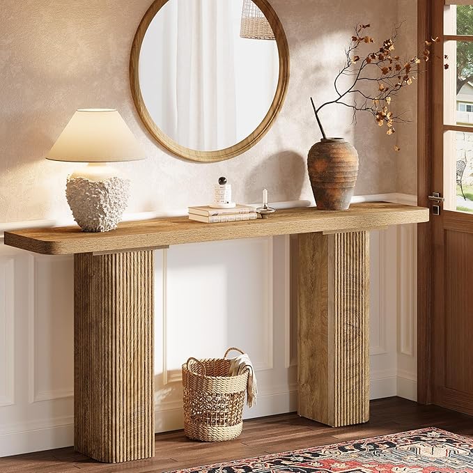 Tribesigns 63-Inch Long Entryway Table, Farmhouse Console Table Behind Couch, Modern Wooden Entry Stand with Fluted Deign for Living Room, Hallway, Foyer, Entrance